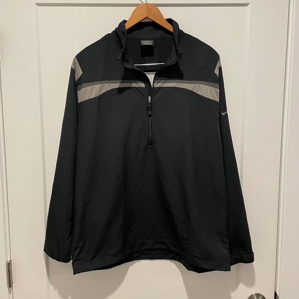Nike‎ Golf Mens Large Black Gray 1/4 Zip Pullover Windbreaker Jacket Lutheran